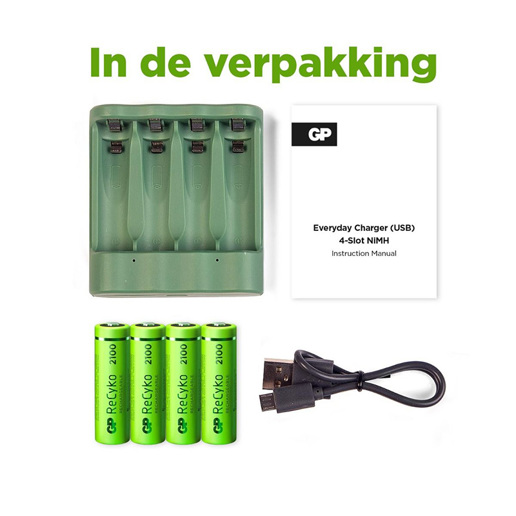 430918 GP USB-Ladegerät + 4 x AA Batterien 2100mAh NiMH