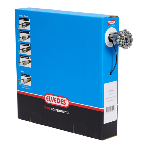 74.6411RVS-BOX ELVEDES Rem binnenkabel RVS 2000 mm ø 1,5 mm (100x) 1 × 19 ø 1,5 x 2000 / ø 5,5 × 10 mm