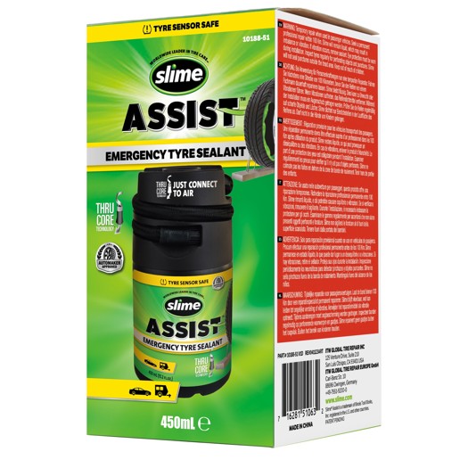 40P.050188 SLIME Slime Assist noodafdichtmiddel voor banden 450 ml / navulling Smart Repair Plus set 9 x 9 x 16.5 cm