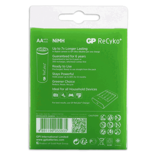430917 GP Rechargeable AA Batteries 2100mAh NiMH 4PK